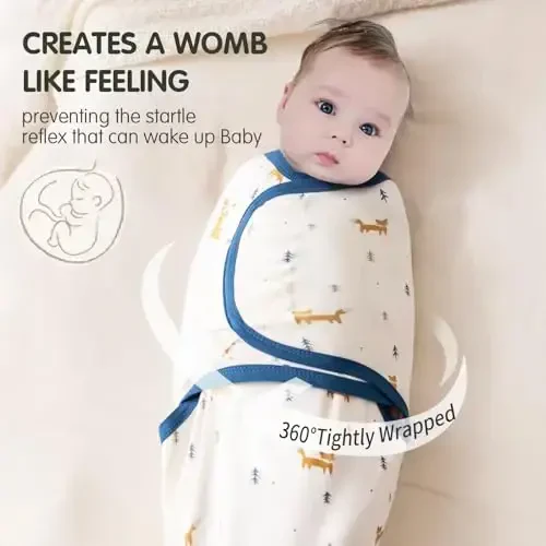 insular Baby Swaddle Wrap, Swaddle Blanket for Newborn and Infant, Adjustable Velcro Swaddling Set for Boy and Girl, Soft Cotton Baby Sleep Sack 3 Pack, Fox, Small(0-3M) - 2