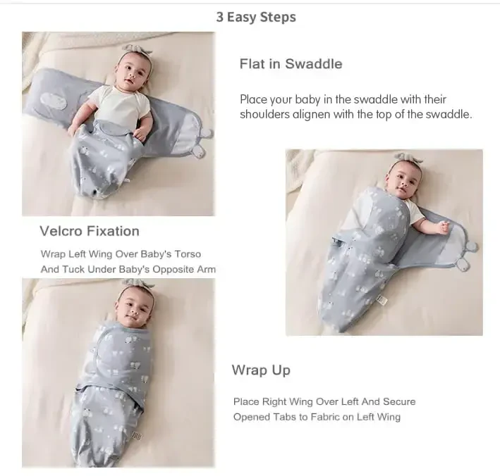 insular Baby Swaddle Wrap, Swaddle Blanket for Newborn and Infant, Adjustable Velcro Swaddling Set for Boy and Girl, Soft Cotton Baby Sleep Sack 3 Pack, Sheep, Small(0-3M) - 5