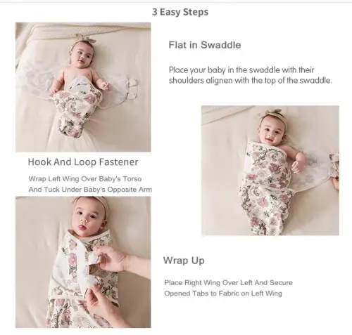 Insular Baby Swaddle Wrap, Yangi tug'ilgan va go'dak uchun o'rash ko'rpa, O'g'il va qiz bolalar uchun sozlanadigan o'rash to'plami, Yumshoq paxta chaqaloq uyqu xalati 3 ta to'plam (O'rta (3-6 oy), Gulli) 