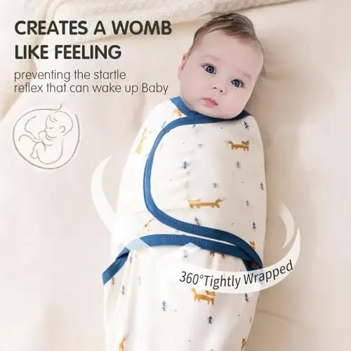 insular Baby Swaddle Wrap, Swaddle Blanket for Newborn and Infant, Adjustable Swaddling Set for Boy and Girl, Soft Cotton Baby Sleep Sack 3 Pack, Fox, Medium(3-6 Month) - INSULAR (1)