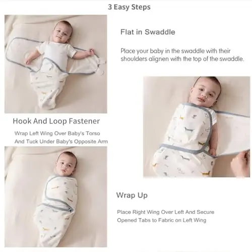 insular Baby Swaddle Wrap, Swaddle Blanket for Newborn and Infant, Adjustable Swaddling Set for Boy and Girl, Soft Cotton Baby Sleep Sack 3 Pack, Fox, Medium(3-6 Month) - 4