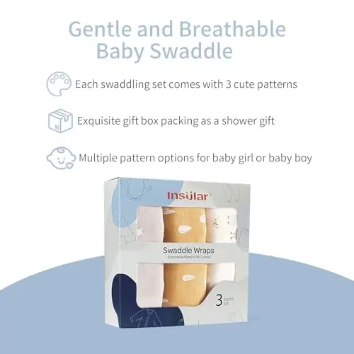 insular Baby Swaddle Wrap, Swaddle Blanket for Newborn and Infant, Adjustable Swaddling Set for Boy and Girl, Soft Cotton Baby Sleep Sack 3 Pack, Beige Duck, Medium(3-6 Month) - 4