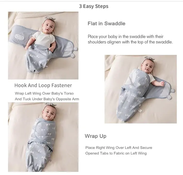 insular Baby Swaddle Wrap, Swaddle Blanket for Newborn and Infant, Adjustable Swaddling Set for Boy and Girl, Soft Cotton Baby Sleep Sack 3 Pack, Beige Duck, Medium(3-6 Month) - 5