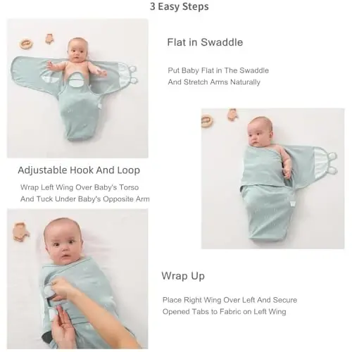 insular Baby Swaddle Wrap, Swaddle Blanket for Newborn and Infant, Adjustable Velcro Swaddling Set for Boy and Girl, Soft Cotton Baby Sleep Sack 3 Pack, Beige Duck, Small(0-3 Month) - 5