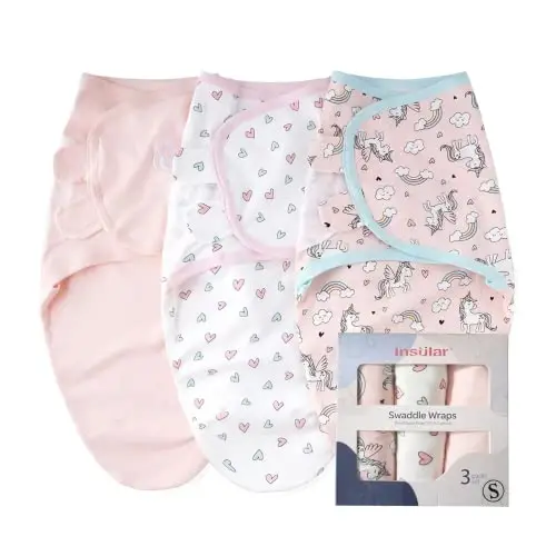 insular Baby Swaddle Wrap, Swaddle Blanket for Newborn and Infant, Adjustable Swaddling Set for Boy and Girl, Soft Cotton Baby Sleep Sack 3 Pack, Horse, Small(0-3 Month) 