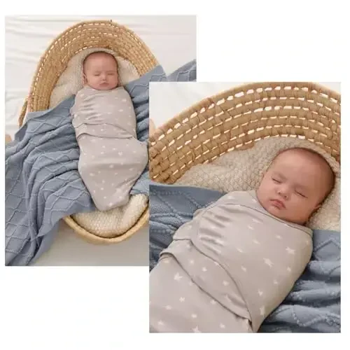 insular Baby Swaddle Wrap, Swaddle Blanket for Newborn and Infant, Adjustable Velcro Swaddling Set for Boy and Girl, Soft Cotton Baby Sleep Sack 3 Pack, Beige Duck, Medium(3-6 Month) - 6