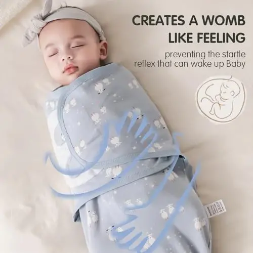 insular Baby Swaddle Wrap, Swaddle Blanket for Newborn and Infant, Adjustable Velcro Swaddling Set for Boy and Girl, Soft Cotton Baby Sleep Sack 3 Pack, Sheep, Medium(3-6 Month) - MODAZONE (1)