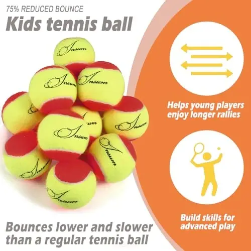 INSUM Kids Tennis Balls, Pressureless Tennis Balls for Kids Practice, Premium bardoshli feltdan tayyorlangan, Kichik boshlang'ichlar uchun mashq uchun ideal - 3