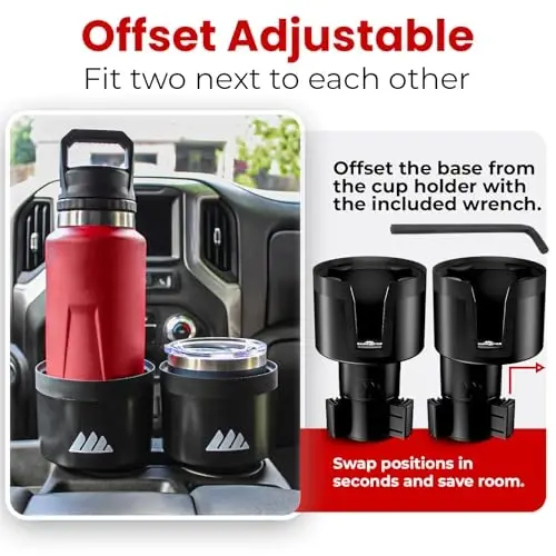 Integral Ultimate Expander Car Cup Holder - Adjustable Base - Expander & Organizer for Vehicles - Compatible with Coffee Mug, Yeti 14/24/36/46oz, Ramblers, Hydro Flasks 32/40oz, 3.4