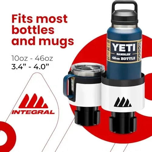 Integral Ultimate Expander Car Cup Holder - Adjustable Base - Expander & Organizer for Vehicles - Compatible with Coffee Mug, Yeti 14/24/36/46oz, Ramblers, Hydro Flasks 32/40oz, 3.4