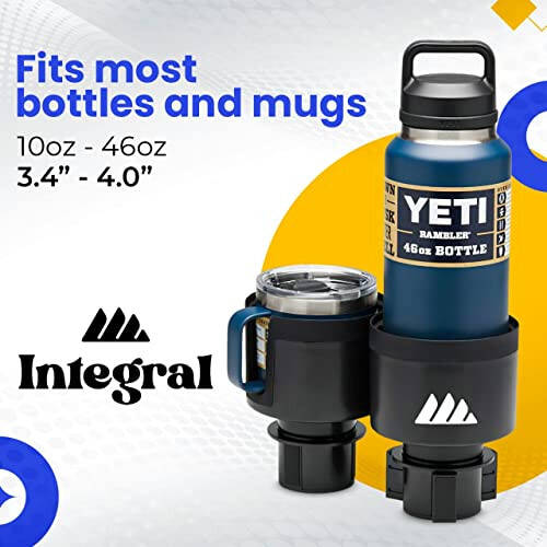 Integral Ultimate Expander Car Cup Holder - Adjustable Base - Expander & Organizer for Vehicles - Compatible with Coffee Mug, Yeti 14/24/36/46oz, Ramblers, Hydro Flasks 32/40oz, 3.4''-4.0'' Bottles - 13