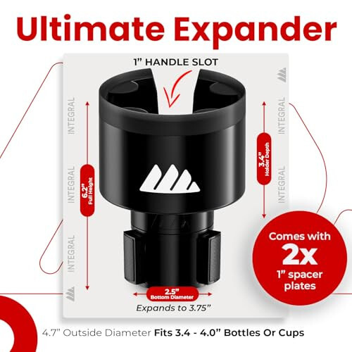 Integral Ultimate Expander Car Cup Holder - Adjustable Base - Expander & Organizer for Vehicles - Compatible with Coffee Mug, Yeti 14/24/36/46oz, Ramblers, Hydro Flasks 32/40oz, 3.4''-4.0'' Bottles - 5