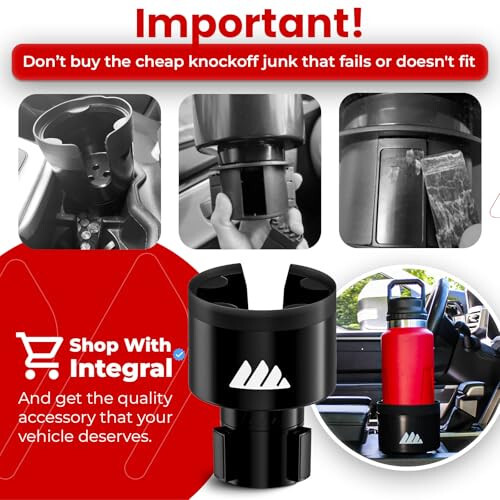 Integral Ultimate Expander Car Cup Holder - Adjustable Base - Expander & Organizer for Vehicles - Compatible with Coffee Mug, Yeti 14/24/36/46oz, Ramblers, Hydro Flasks 32/40oz, 3.4''-4.0'' Bottles - 8