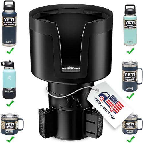 Integral Ultimate Expander Car Cup Holder - Adjustable Base - Expander & Organizer for Vehicles - Compatible with Coffee Mug, Yeti 14/24/36/46oz, Ramblers, Hydro Flasks 32/40oz, 3.4''-4.0'' Bottles - 1