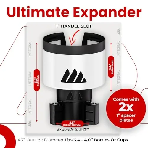 Integral Ultimate Expander Car Cup Holder - Adjustable Base - Expander & Organizer for Vehicles - Compatible with Coffee Mug, Yeti 14/24/36/46oz, Ramblers, Hydro Flasks 32/40oz, 3.4