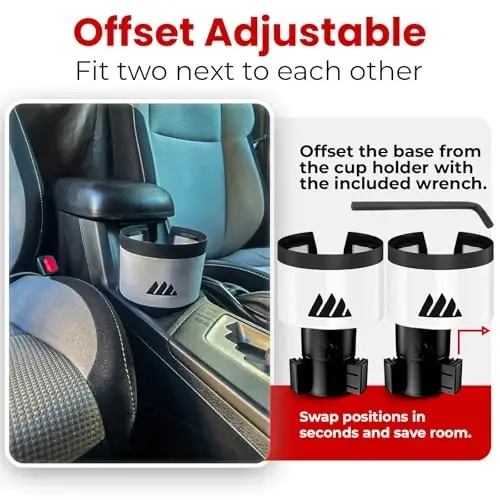 Integral Ultimate Expander Car Cup Holder - Adjustable Base - Expander & Organizer for Vehicles - Compatible with Coffee Mug, Yeti 14/24/36/46oz, Ramblers, Hydro Flasks 32/40oz, 3.4