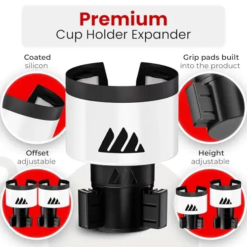 Integral Ultimate Expander Car Cup Holder - Adjustable Base - Expander & Organizer for Vehicles - Compatible with Coffee Mug, Yeti 14/24/36/46oz, Ramblers, Hydro Flasks 32/40oz, 3.4