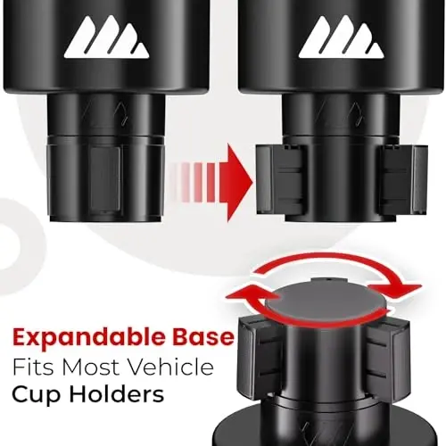 Integral Ultimate Car Cup Holder Expander with Adjustable Base - 2 Pack | Fits Yeti 14/24/36/46oz, Hydro Flask 32/40oz, Ramblers, mugs & 3.4-4.0in bottles, rubber-tab adjustable base 
