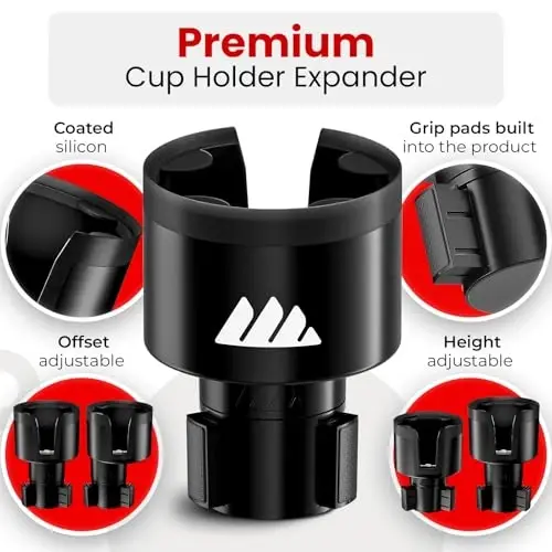 Integral Ultimate Car Cup Holder Expander with Adjustable Base - 2 Pack | Fits Yeti 14/24/36/46oz, Hydro Flask 32/40oz, Ramblers, mugs & 3.4-4.0in bottles, rubber-tab adjustable base - 2