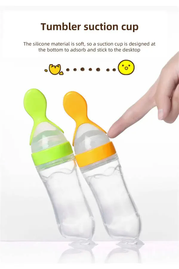Integrated Baby Silicone Bottle, Bowl & Spoon. Baby Training Kids Complementary Food Bottle. Blue. - 2