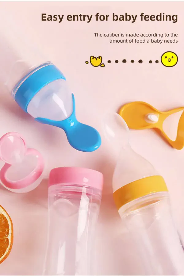 Integrated Baby Silicone Bottle, Bowl & Spoon. Baby Training Kids Complementary Food Bottle. Blue. - 3