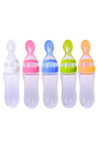 Integrated Baby Silicone Bottle, Bowl & Spoon. Baby Training Kids Complementary Food Bottle. Blue. - 4