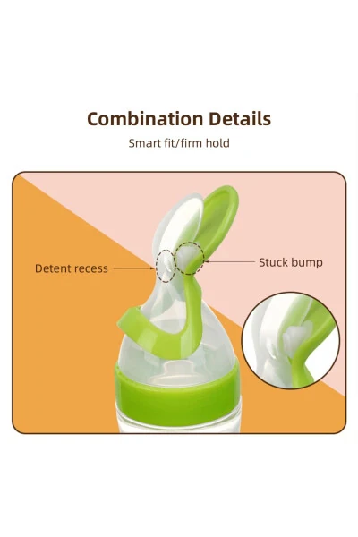 Integrated Baby Silicone Bottle, Bowl & Spoon. Baby Training Kids Complementary Food Bottle. Blue. - 5