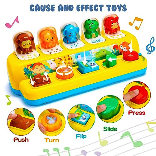 Interactive Pop up Animal Toys with Music & Light, Montessori Cause and Effect Toys for 1 Year Old Boy Girl Early Learning Musical Baby Toys 9-12-18 Months STEM Toddler Toys Age 1-2 Gift for Infant - 3