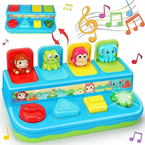 Interactive Pop Up Animals Toy with Music, Animal Sound Light up Montessori Cause and Effect Toys for 6-12-18 Months Early Learning 1 Year Old Kids, Babies, Toddlers Age 2-4 - 1