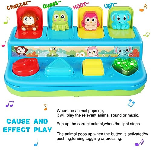 Interactive Pop Up Animals Toy with Music, Animal Sound Light up Montessori Cause and Effect Toys for 6-12-18 Months Early Learning 1 Year Old Kids, Babies, Toddlers Age 2-4 - 2