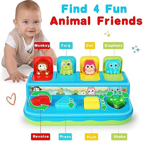 Interactive Pop Up Animals Toy with Music, Animal Sound Light up Montessori Cause and Effect Toys for 6-12-18 Months Early Learning 1 Year Old Kids, Babies, Toddlers Age 2-4 - 4