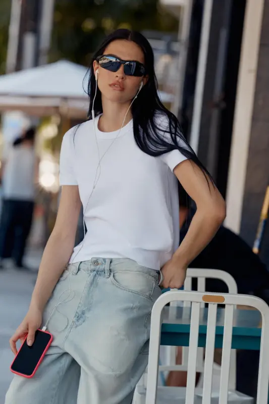 INTERLOCK KISA KOLLU T-SHIRT-Beyaz - 2