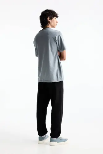 İnterlok detaylı teknik jogger pantolon-Siyah - 4