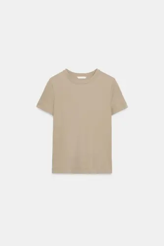 İNTERLOK KISA KOLLU T-SHIRT-Bej - 4