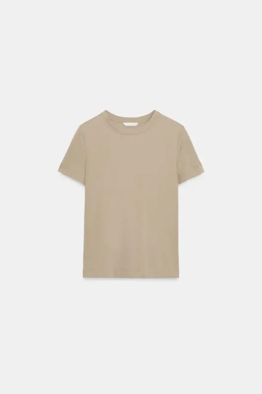 İNTERLOK KISA KOLLU T-SHIRT-Bej - 4