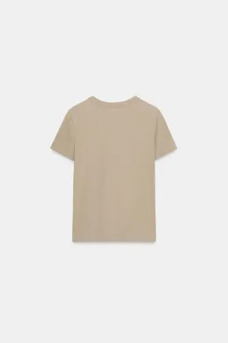 İNTERLOK KISA KOLLU T-SHIRT-Bej - 5