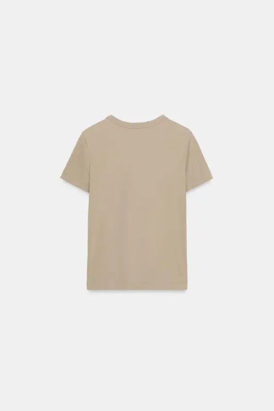 İNTERLOK KISA KOLLU T-SHIRT-Bej - 5