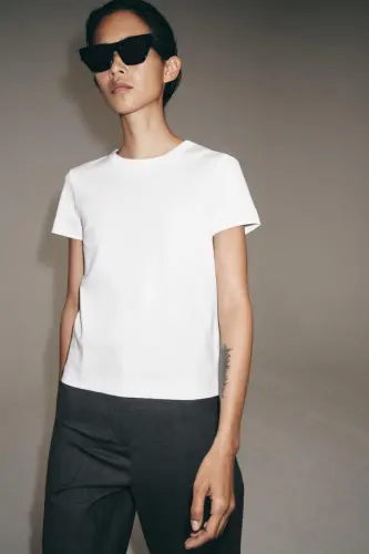 INTERLOK KISA KOLLU T-SHIRT-Beyaz - ZARA (1)