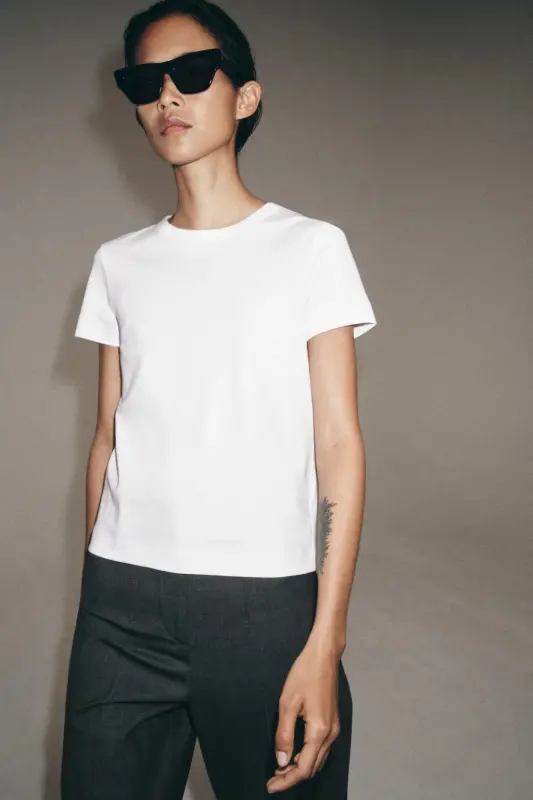 INTERLOK KISA KOLLU T-SHIRT-Beyaz - 2