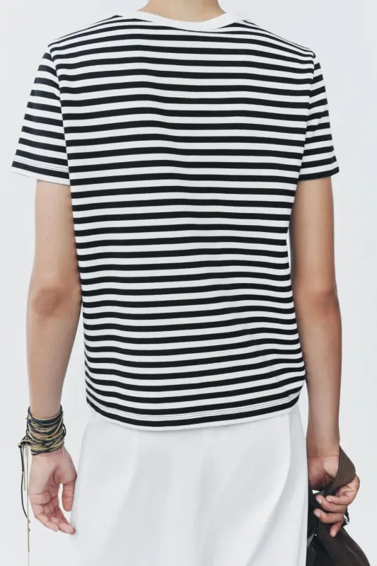 İNTERLOK KISA KOLLU T-SHIRT-çizgili - 2