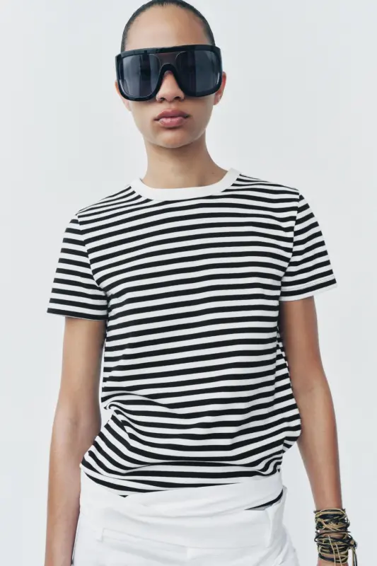 İNTERLOK KISA KOLLU T-SHIRT-çizgili - 4