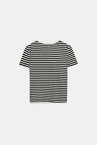 İNTERLOK KISA KOLLU T-SHIRT-çizgili - 6