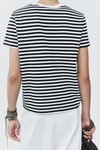 İNTERLOK KISA KOLLU T-SHIRT-çizgili - ZARA (1)