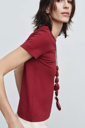 İNTERLOK KISA KOLLU T-SHIRT-Kestane - ZARA (1)