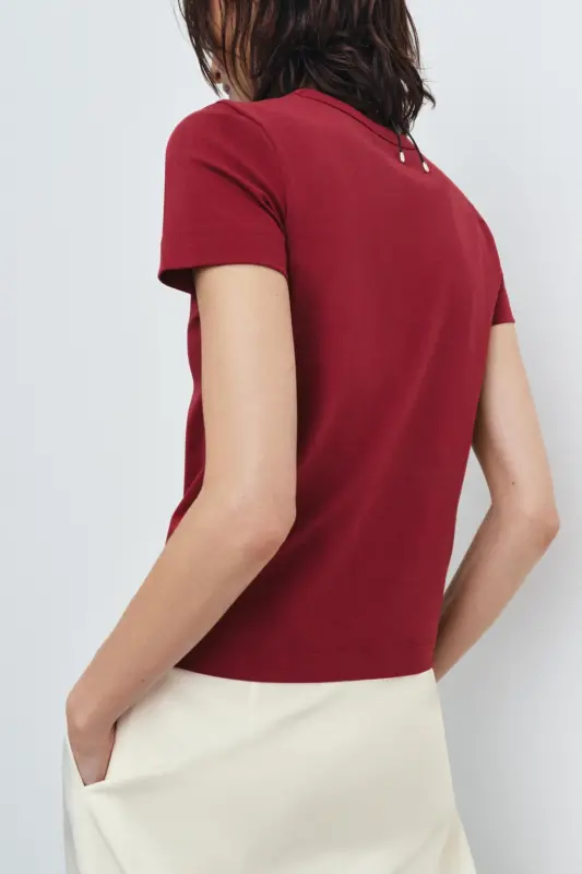 İNTERLOK KISA KOLLU T-SHIRT-Kestane - 4