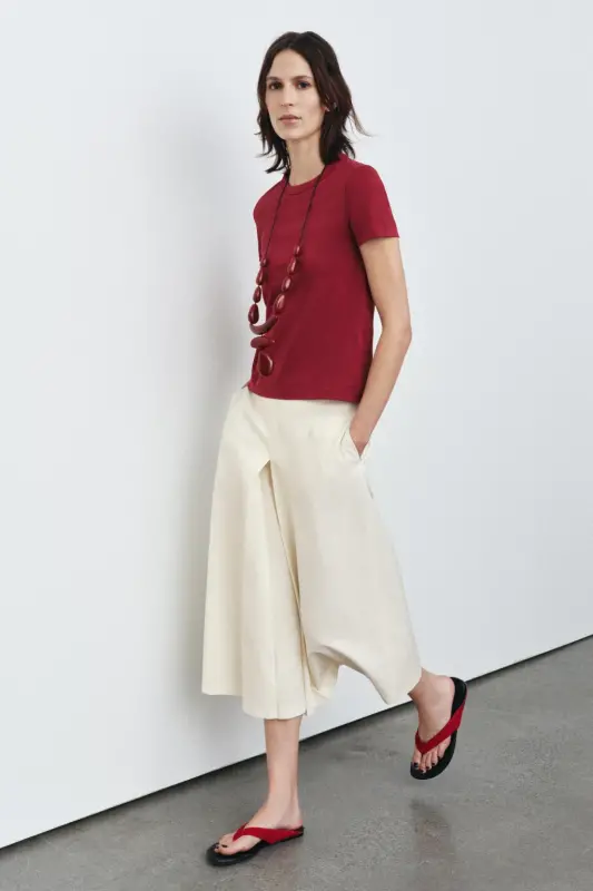 INTERLOK KISA KOLLU T-SHIRT-Kestane - ZARA