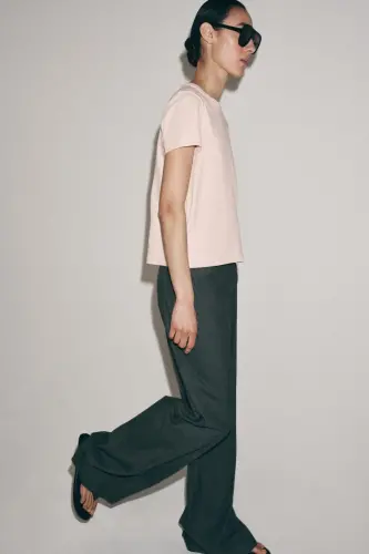 İNTERLOK KISA KOLLU T-SHIRT-Pastel pembe - 3