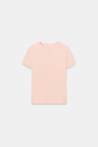 İNTERLOK KISA KOLLU T-SHIRT-Pastel pembe - 5