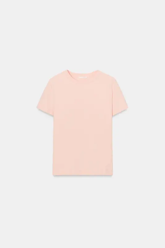 İNTERLOK KISA KOLLU T-SHIRT-Pastel pembe - 5