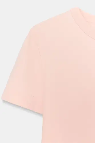 İNTERLOK KISA KOLLU T-SHIRT-Pastel pembe - 7